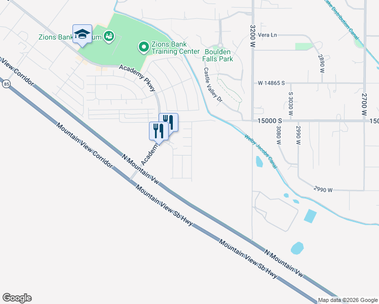 map of restaurants, bars, coffee shops, grocery stores, and more near 15141 South Ronaldo Lane in Herriman