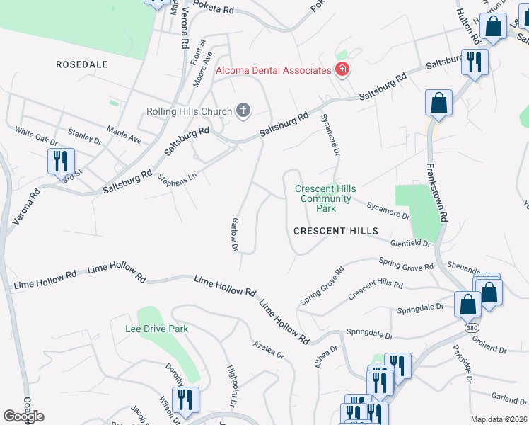 map of restaurants, bars, coffee shops, grocery stores, and more near 145 Garlow Drive in Pittsburgh