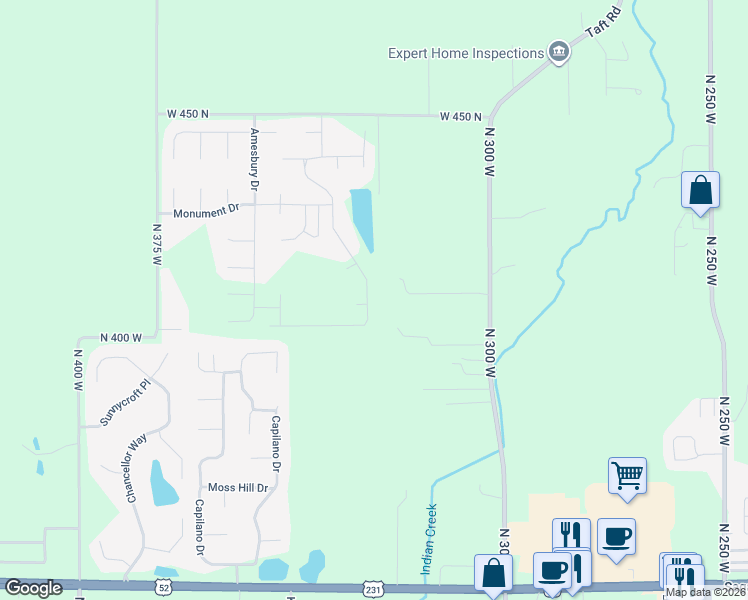 map of restaurants, bars, coffee shops, grocery stores, and more near 4112 Klondike Road in West Lafayette