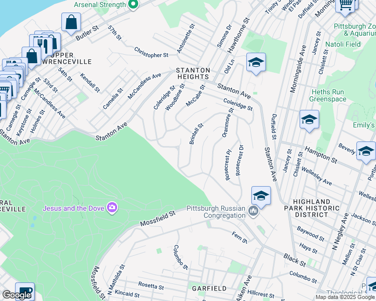 map of restaurants, bars, coffee shops, grocery stores, and more near 957 Brintell Street in Pittsburgh