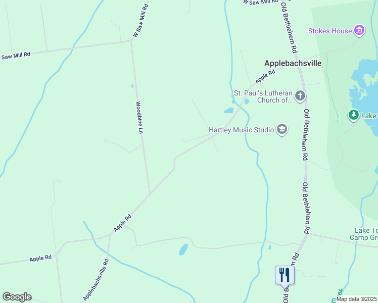 map of restaurants, bars, coffee shops, grocery stores, and more near Apple Road in Quakertown