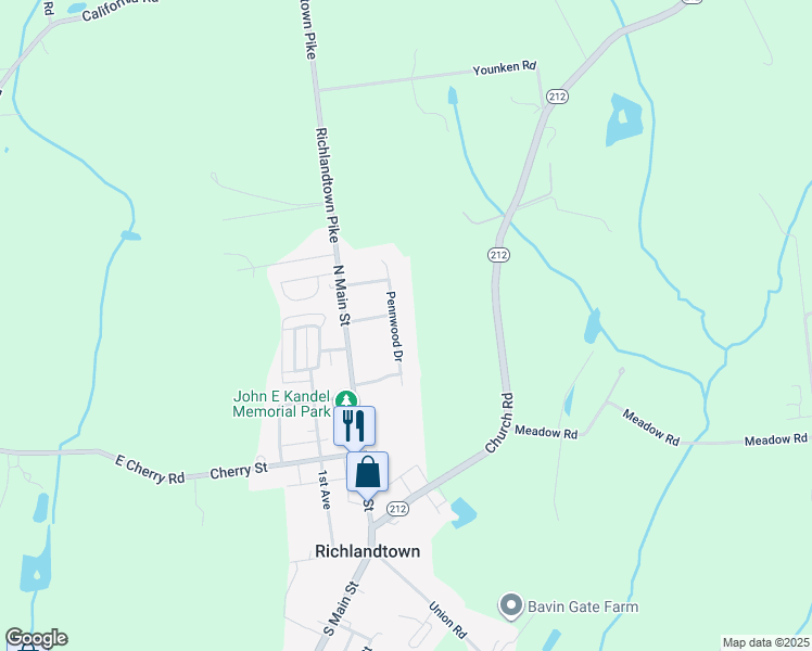 map of restaurants, bars, coffee shops, grocery stores, and more near 217 Pennwood Drive in Richlandtown