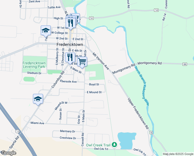 map of restaurants, bars, coffee shops, grocery stores, and more near 71 Mount Vernon Avenue in Fredericktown