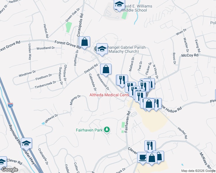 map of restaurants, bars, coffee shops, grocery stores, and more near 8 Midway Drive in McKees Rocks