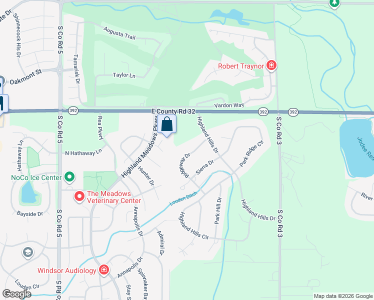 map of restaurants, bars, coffee shops, grocery stores, and more near 5682 Ridgeway Drive in Fort Collins
