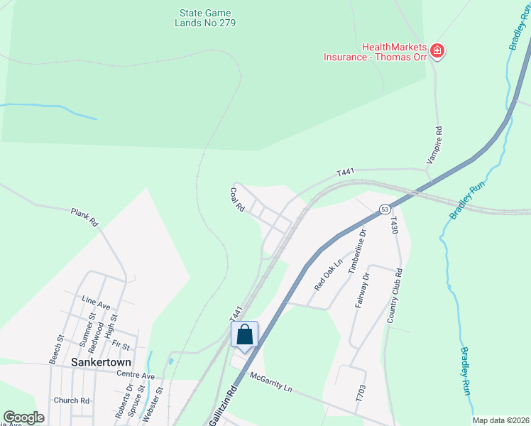map of restaurants, bars, coffee shops, grocery stores, and more near 141-187 Coal Rd in Cresson