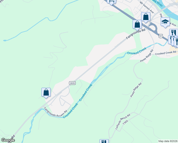 map of restaurants, bars, coffee shops, grocery stores, and more near 10426 Fairgrounds Road in Huntingdon