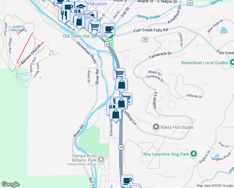 map of restaurants, bars, coffee shops, grocery stores, and more near 331 South Lincoln Avenue in Steamboat Springs