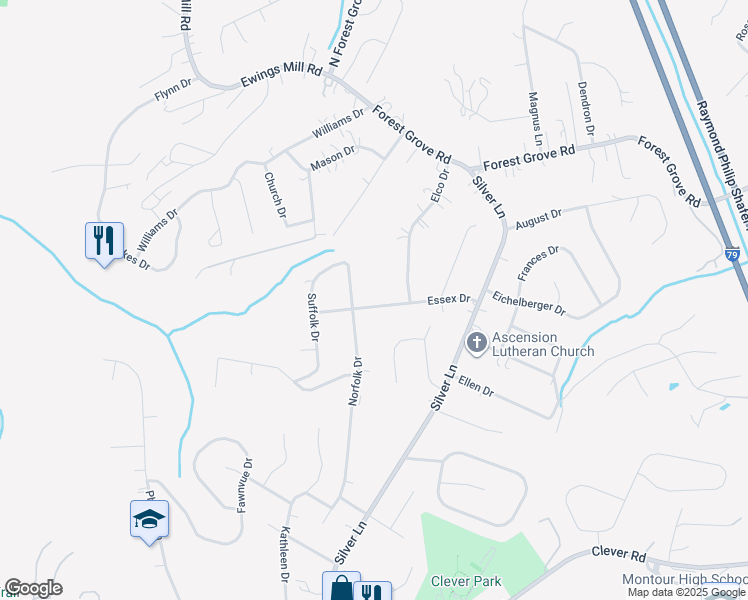 map of restaurants, bars, coffee shops, grocery stores, and more near 26 Essex Drive in Coraopolis