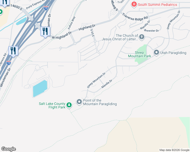 map of restaurants, bars, coffee shops, grocery stores, and more near 15098 Panguitch Place in Draper