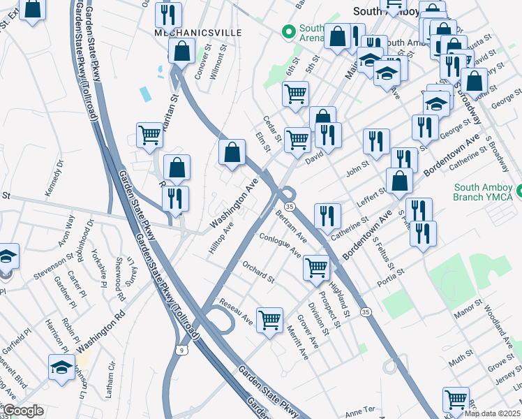 map of restaurants, bars, coffee shops, grocery stores, and more near 826 Main Street in South Amboy