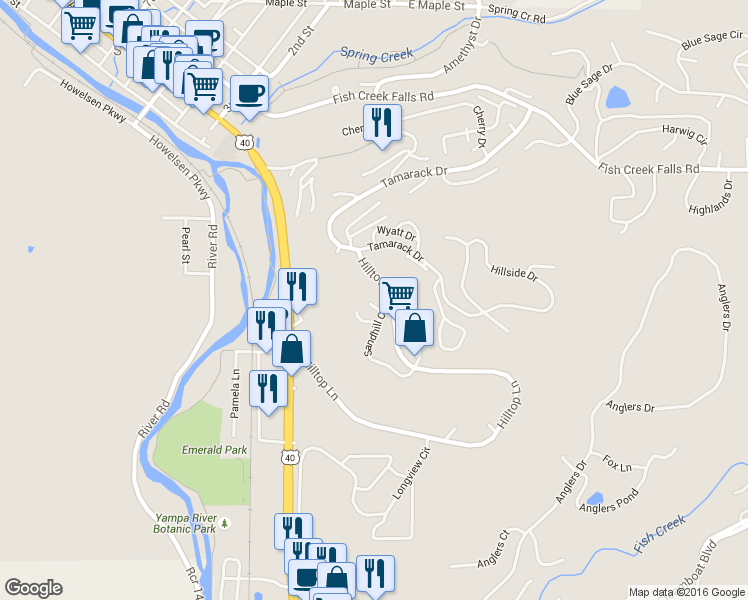 map of restaurants, bars, coffee shops, grocery stores, and more near 566 Jay Court in Steamboat Springs
