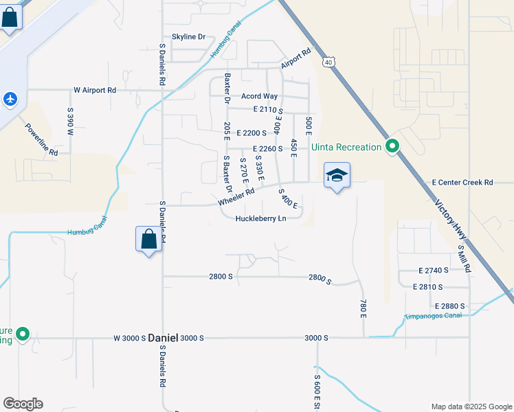 map of restaurants, bars, coffee shops, grocery stores, and more near 2485 320 East in Heber City