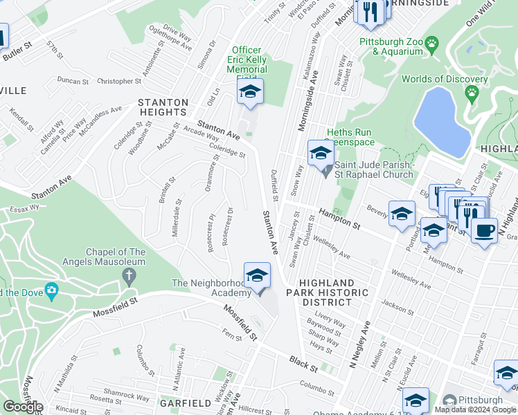 map of restaurants, bars, coffee shops, grocery stores, and more near 5037 Somerville Street in Pittsburgh