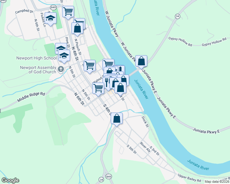 map of restaurants, bars, coffee shops, grocery stores, and more near in Newport