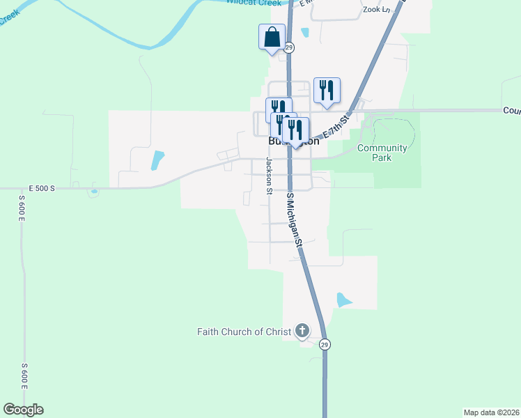 map of restaurants, bars, coffee shops, grocery stores, and more near Indiana Street in Burlington