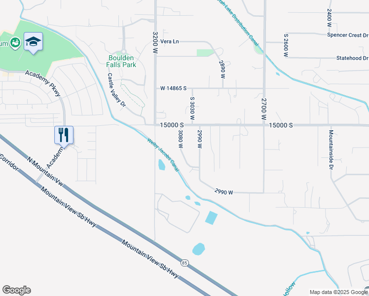 map of restaurants, bars, coffee shops, grocery stores, and more near 15093 Pastoral Way in Bluffdale