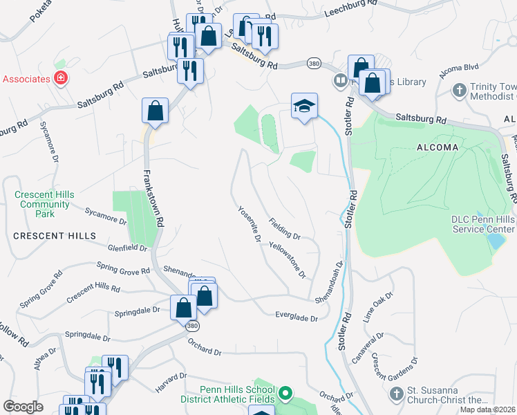 map of restaurants, bars, coffee shops, grocery stores, and more near 448 Fielding Drive in Pittsburgh