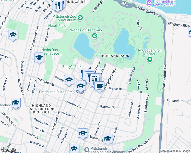 map of restaurants, bars, coffee shops, grocery stores, and more near 5718 Callowhill Street in Pittsburgh