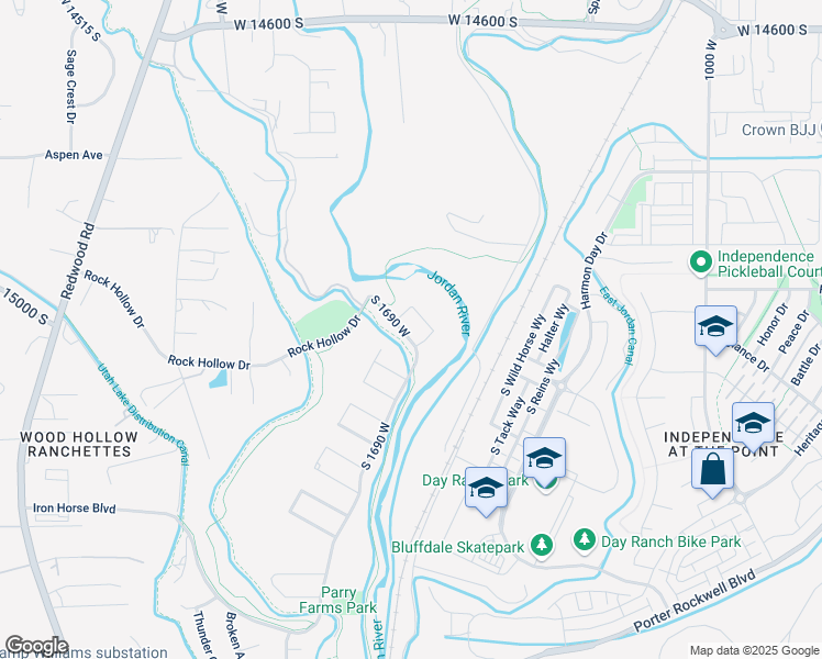 map of restaurants, bars, coffee shops, grocery stores, and more near 1397 Calumet Way in Bluffdale