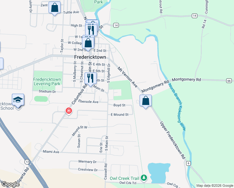 map of restaurants, bars, coffee shops, grocery stores, and more near 71 Mount Vernon Avenue in Fredericktown