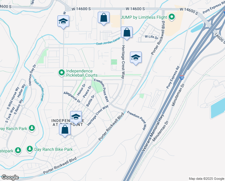 map of restaurants, bars, coffee shops, grocery stores, and more near 15085 Plymouth Rock Lane in Bluffdale