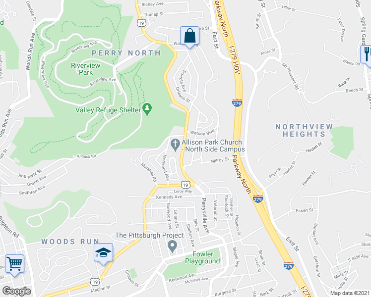 map of restaurants, bars, coffee shops, grocery stores, and more near 3047 Viola Street in Pittsburgh