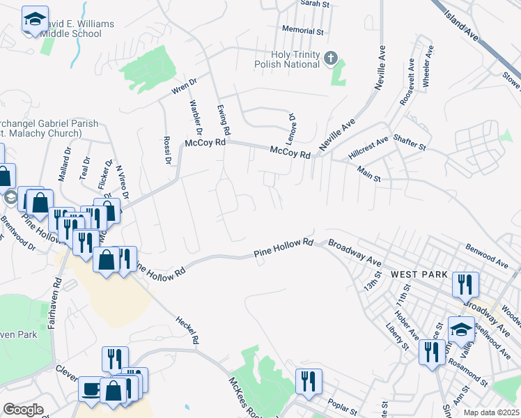 map of restaurants, bars, coffee shops, grocery stores, and more near 102 Colonial Drive in McKees Rocks