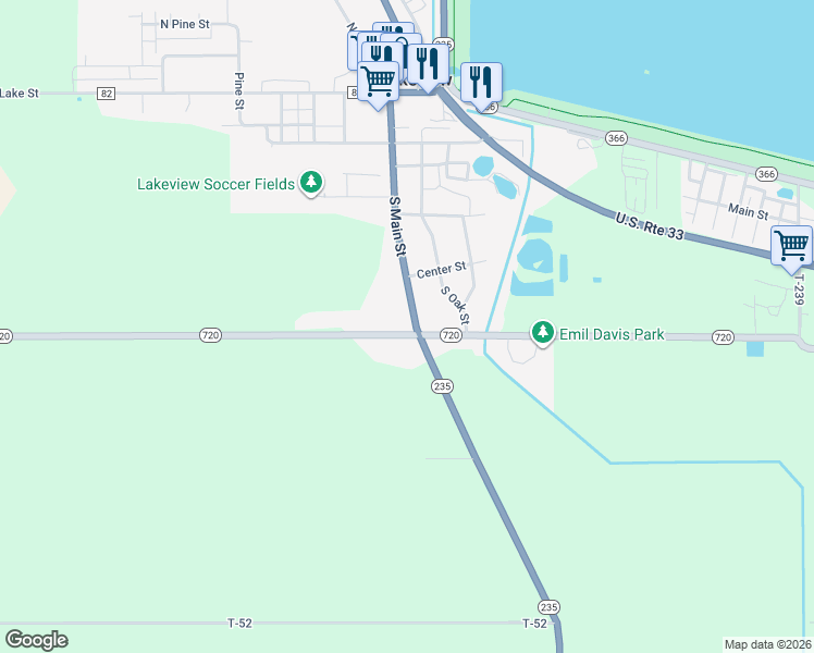 map of restaurants, bars, coffee shops, grocery stores, and more near 490 South Main Street in Lakeview