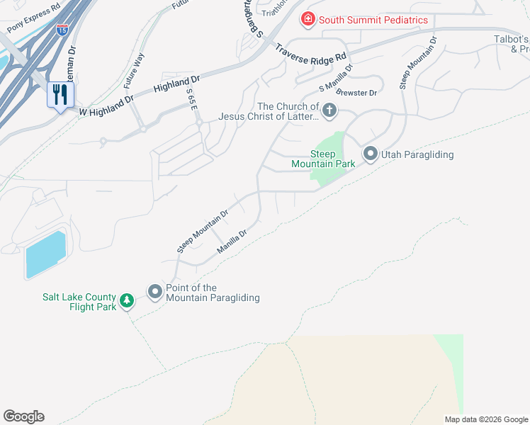 map of restaurants, bars, coffee shops, grocery stores, and more near 15077 Manilla Drive in Draper