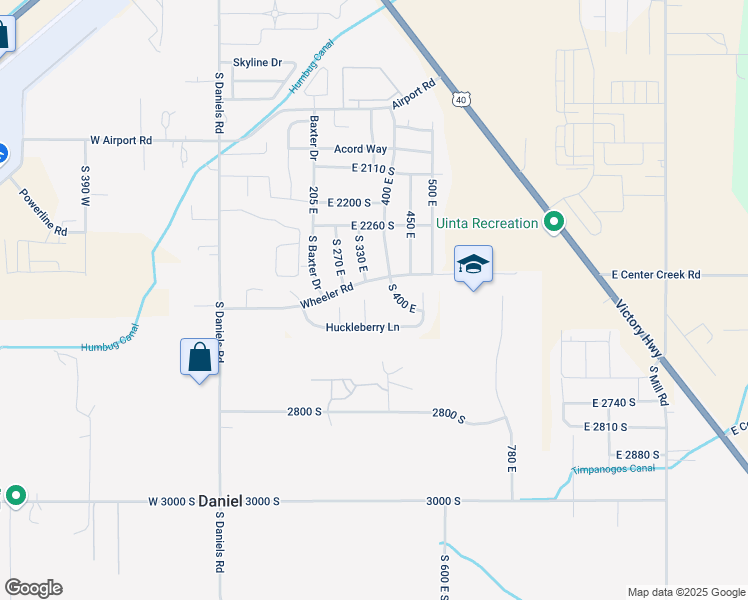 map of restaurants, bars, coffee shops, grocery stores, and more near 2485 320 East in Heber City