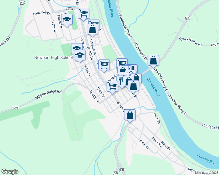map of restaurants, bars, coffee shops, grocery stores, and more near 40 Dock Street in Newport