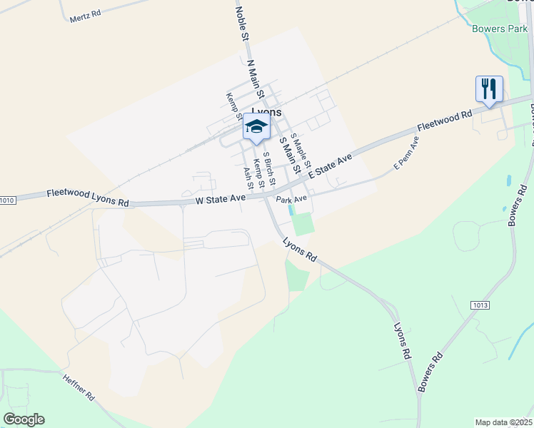 map of restaurants, bars, coffee shops, grocery stores, and more near 307 South Kemp Street in Lyons