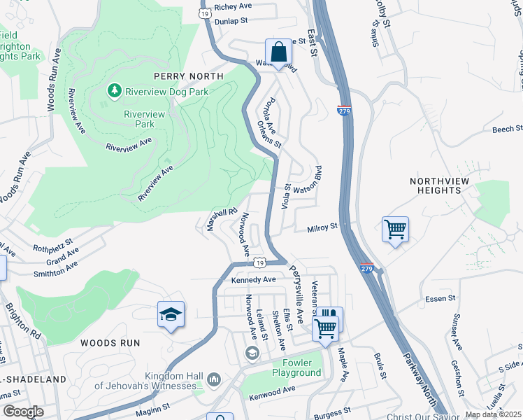 map of restaurants, bars, coffee shops, grocery stores, and more near 3041 Perrysville Avenue in Pittsburgh