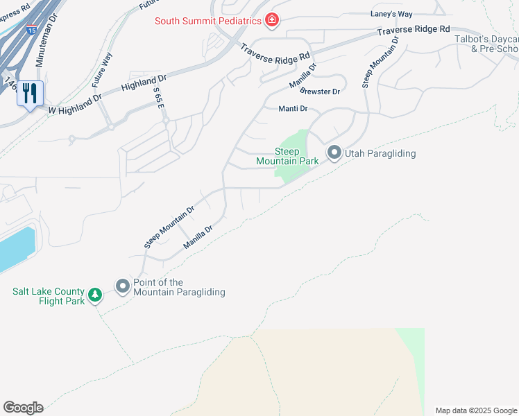 map of restaurants, bars, coffee shops, grocery stores, and more near 15076 Randolph Circle in Draper