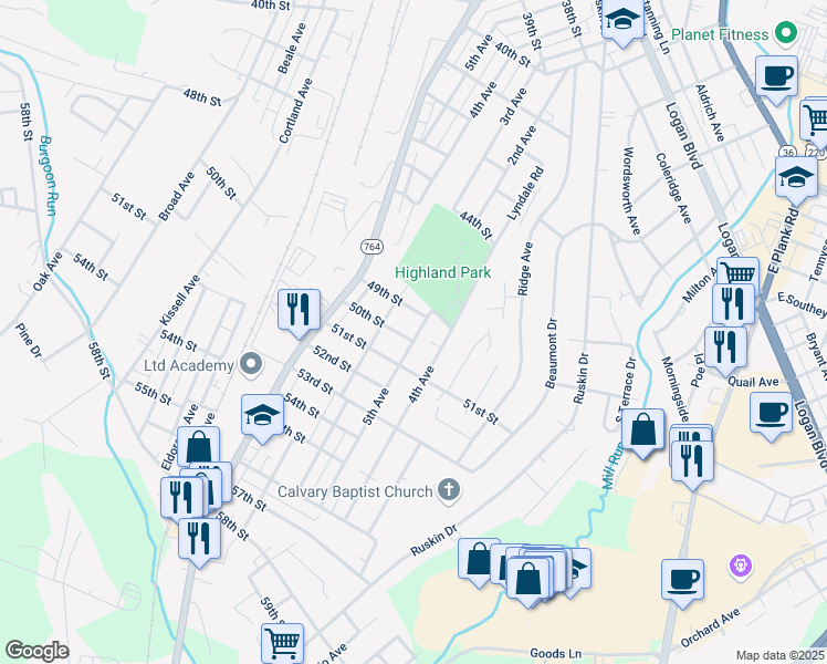 map of restaurants, bars, coffee shops, grocery stores, and more near 500-02 50th St in Altoona