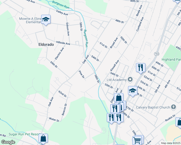 map of restaurants, bars, coffee shops, grocery stores, and more near 1101-03 58th Street in Altoona