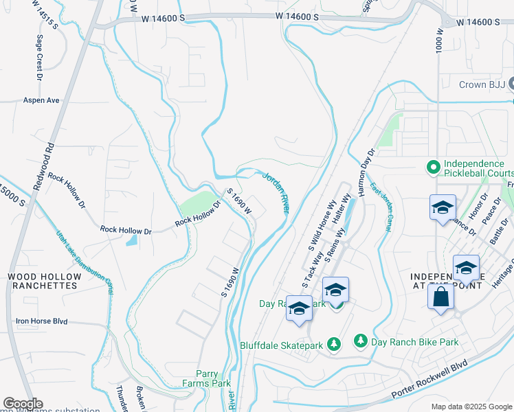 map of restaurants, bars, coffee shops, grocery stores, and more near 1397 Calumet Way in Bluffdale