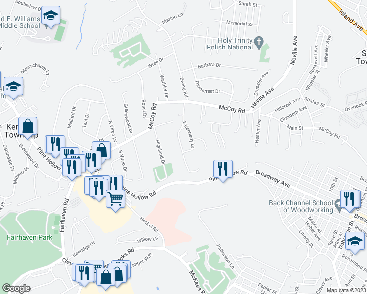 map of restaurants, bars, coffee shops, grocery stores, and more near 36 Kennedy Lane in McKees Rocks