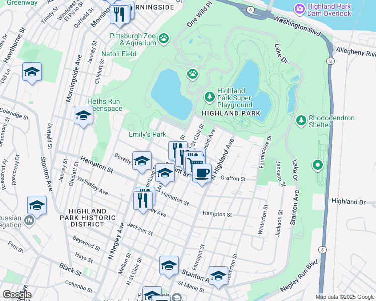 map of restaurants, bars, coffee shops, grocery stores, and more near 5718 Callowhill Street in Pittsburgh