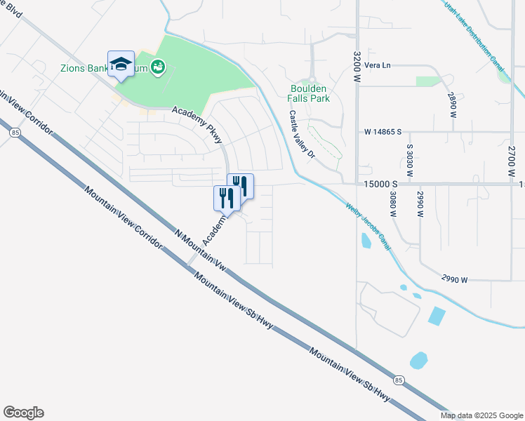 map of restaurants, bars, coffee shops, grocery stores, and more near 3443 West Marta Court in Herriman