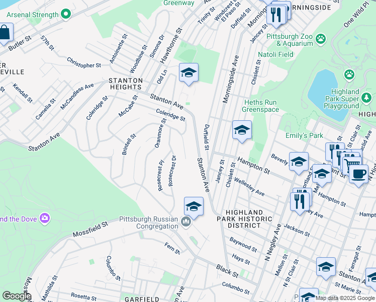 map of restaurants, bars, coffee shops, grocery stores, and more near 5037 Somerville Street in Pittsburgh