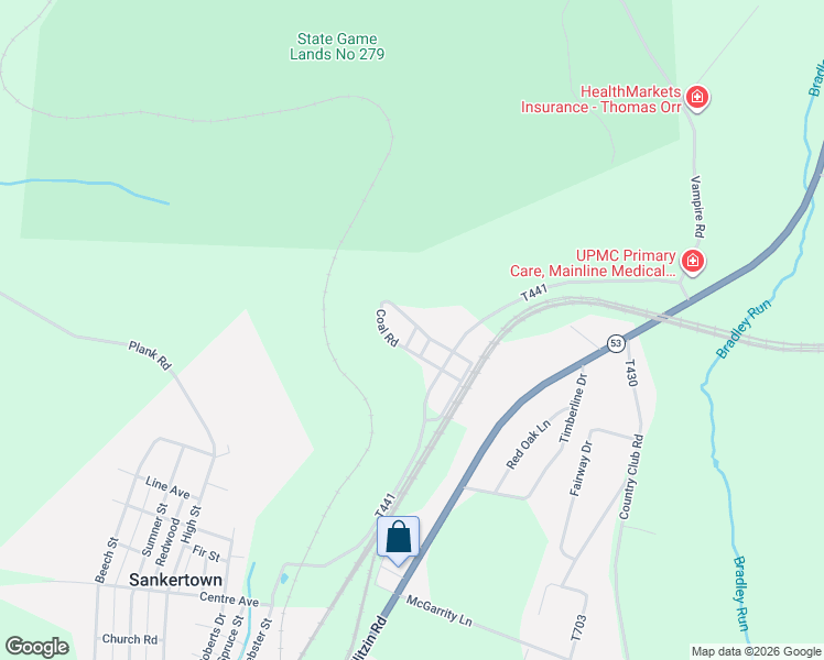 map of restaurants, bars, coffee shops, grocery stores, and more near 102-108 Coal Rd in Cresson