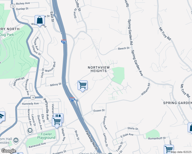 map of restaurants, bars, coffee shops, grocery stores, and more near 40 Hazlett Street in Pittsburgh