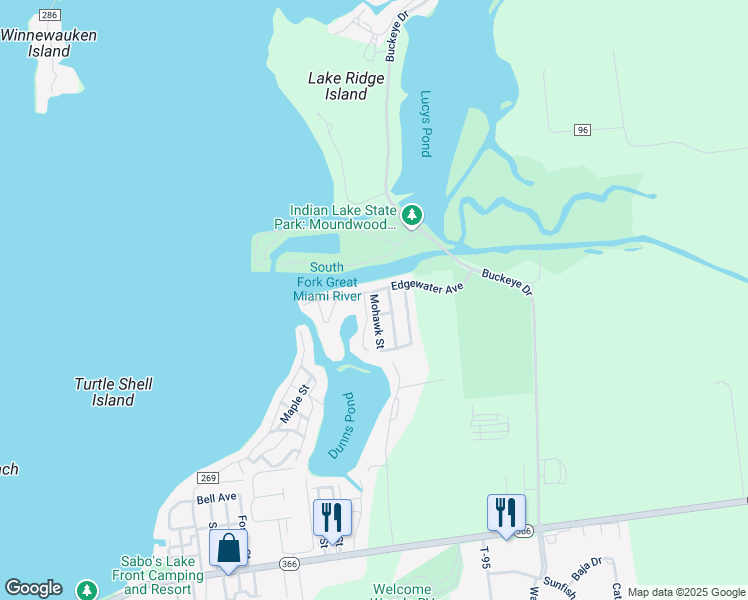 map of restaurants, bars, coffee shops, grocery stores, and more near 7698 Mohawk Ave in Russells Point