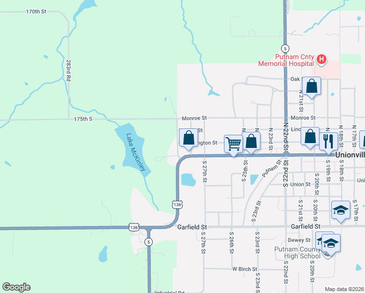 map of restaurants, bars, coffee shops, grocery stores, and more near 2801-2899 Washington Street in Unionville
