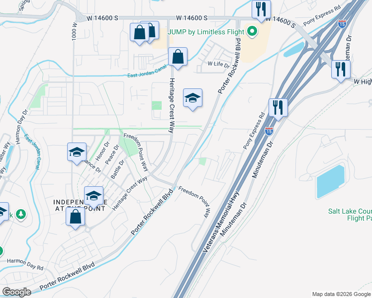 map of restaurants, bars, coffee shops, grocery stores, and more near 15077 Gallant Drive in Bluffdale