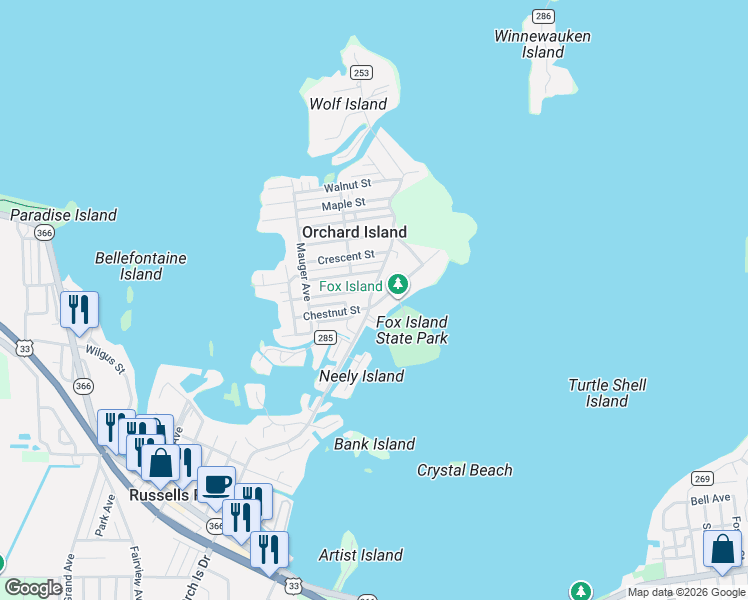 map of restaurants, bars, coffee shops, grocery stores, and more near 8882 Chautauqua Boulevard in Lakeview