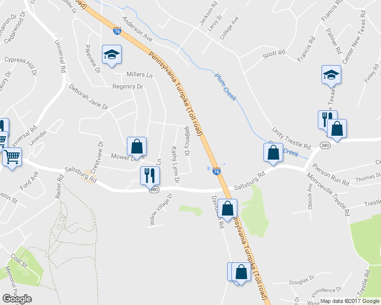 map of restaurants, bars, coffee shops, grocery stores, and more near 428 Regency Drive in Pittsburgh