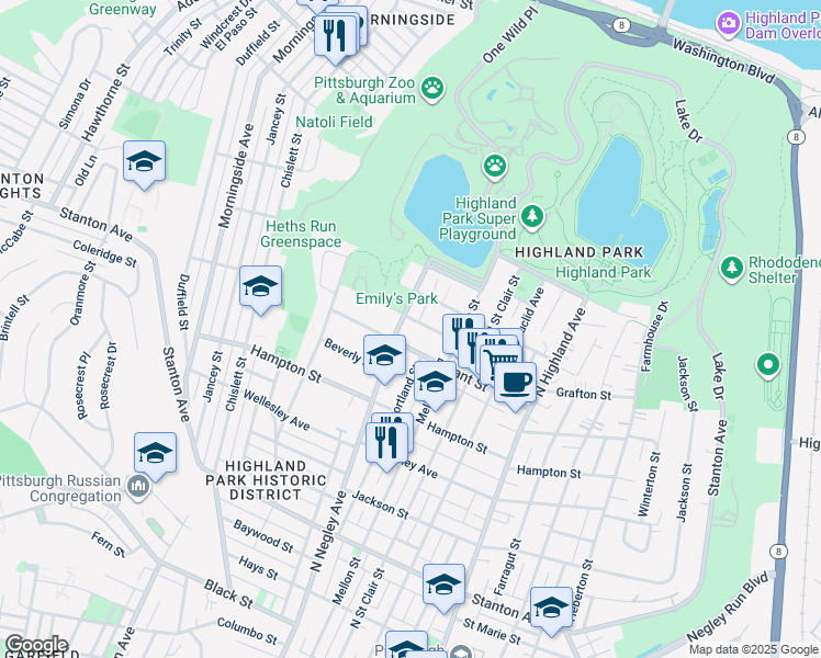 map of restaurants, bars, coffee shops, grocery stores, and more near 1212 North Negley Avenue in Pittsburgh